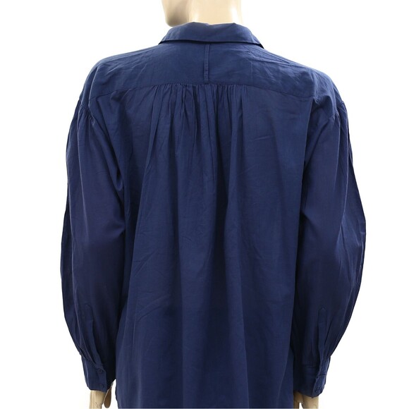 Nili Lotan Miles Tunic Shirt Top Solid Cotton Oversized Blue Formal M 281392 - Picture 8 of 8